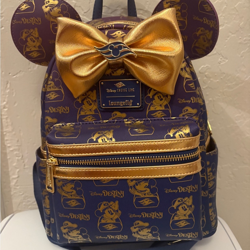 Loungefly Purple and Gold Minnie Cruise Line Mini Backpack